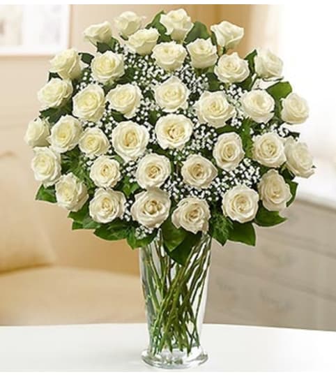 Florero 50 Rosas Blancas Ecuatorianas a domicilio - El Jardin de Rosas