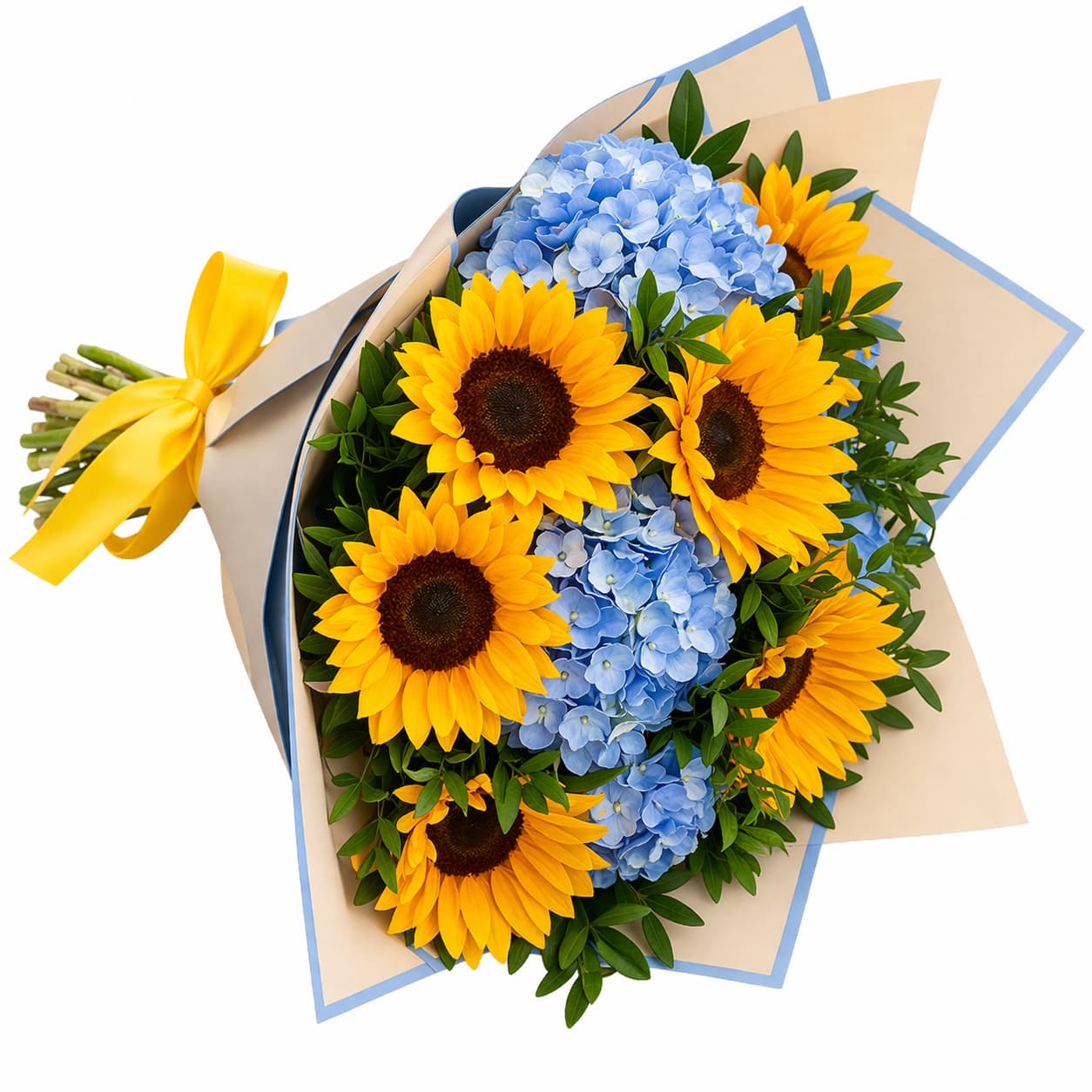 RAMO CON GIRASOLES Y HORTENSIAS