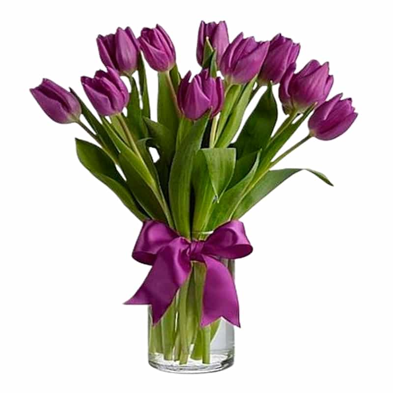 Florero 10 tulipanes morados a domicilio - El Jardin de Rosas
