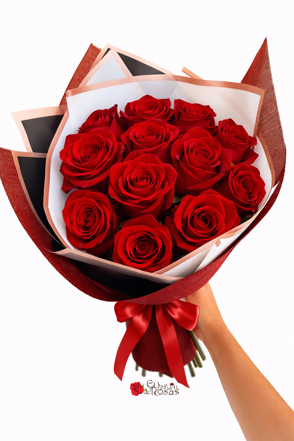 ramo 12 rosas rojas tallo largo